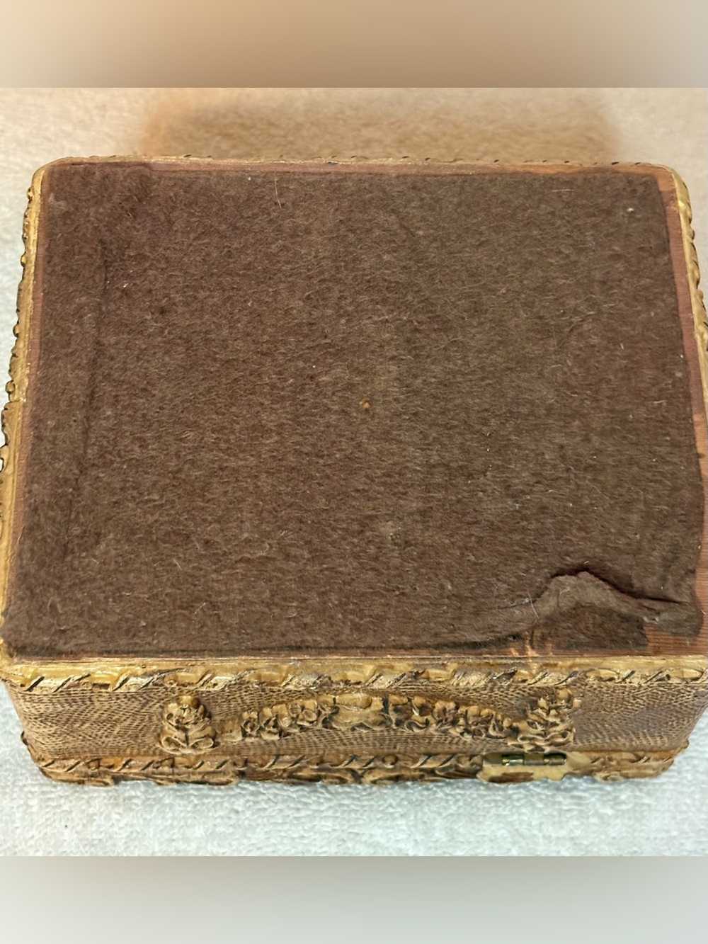 Vintage Ornate Jewelry Trinket Box Brown Gold Floral Syroco Style 6” - Picture 7 of 11